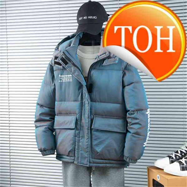 

jacket 2021 winter men down big casual hooded solid color 4 colors thicken and warm outwear 5xl, Black
