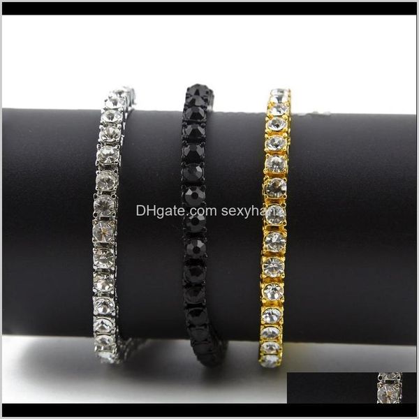 

link, drop delivery 2021 iced out gold chain bracelet for mens fashion hip hop diamond tennis jewelry single row rhinestone bracelets 8inch, Black