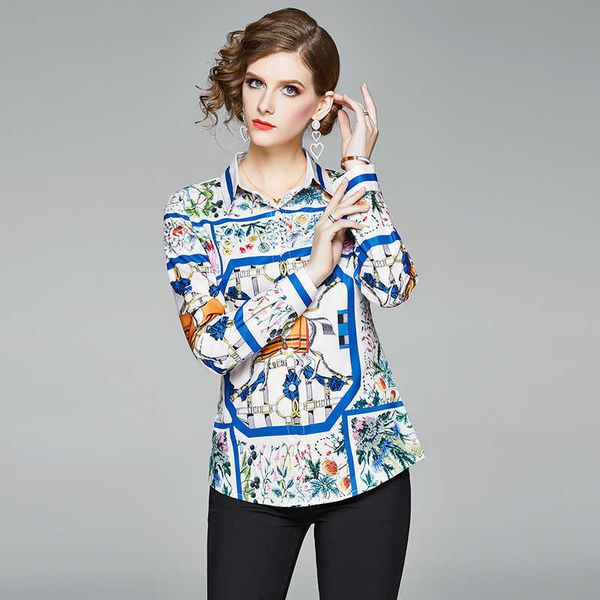 

nrj-6f-613-b1-1101 spring women vintage print shirts 210706, White