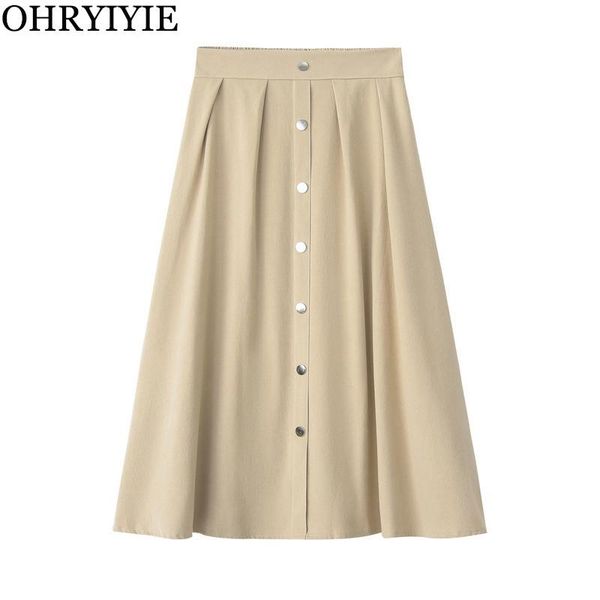 

skirts ohryiyie autumn winter leather suede women 2021 fashion single-breasted a-line skirt female long high waist sk216, Black