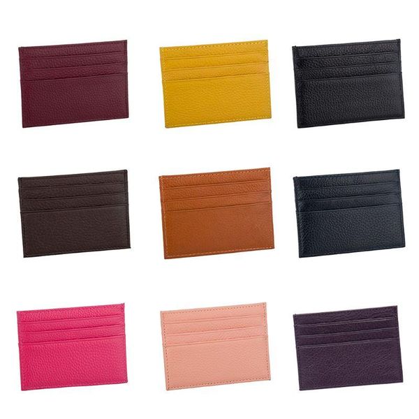 

card holders genuine leather case men thin wallet business id s holder women cash pocket organizer, Brown;gray