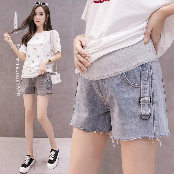 

maternity bottoms summer pregnant women belly jeans fashion abdomen pants casual empire denim shorts wide leg cotton trousers clothes, White