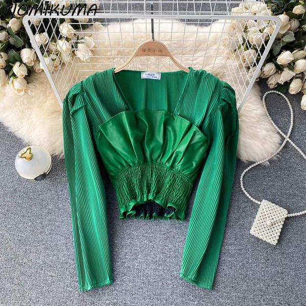 

women's blouses & shirts nomikuma korean fashion folds ruffle patchwork blouse shirt puff sleeve square collar womens autumn 2021 blus, White