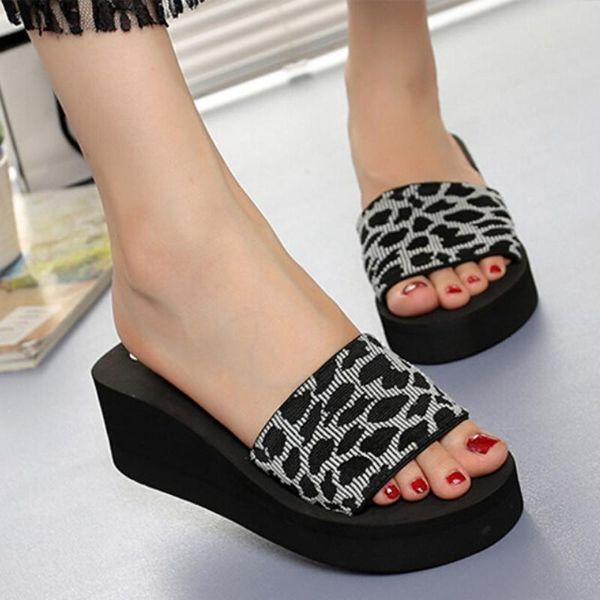 

slippers 2021 summer women wedge shoes platform bath, Black