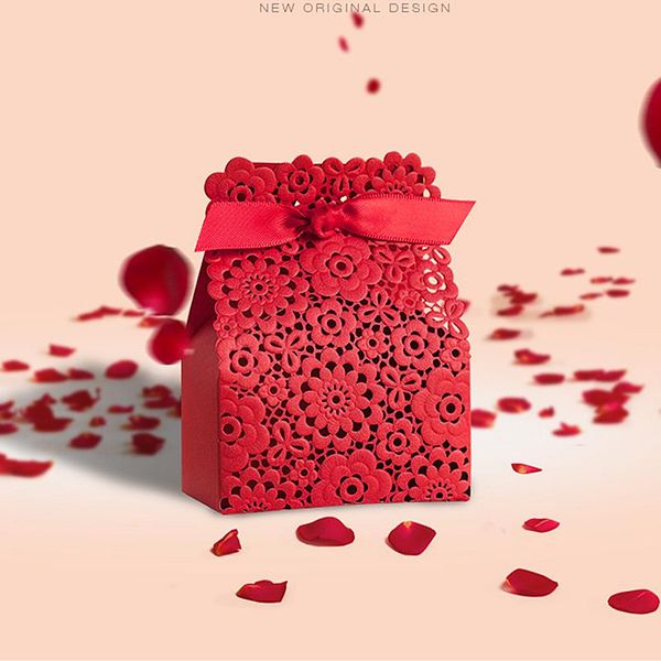 

gift wrap 50pcs modern event party supplies red ribbon paper wedding decoration baby shower flower laser birthday favors hand candy box