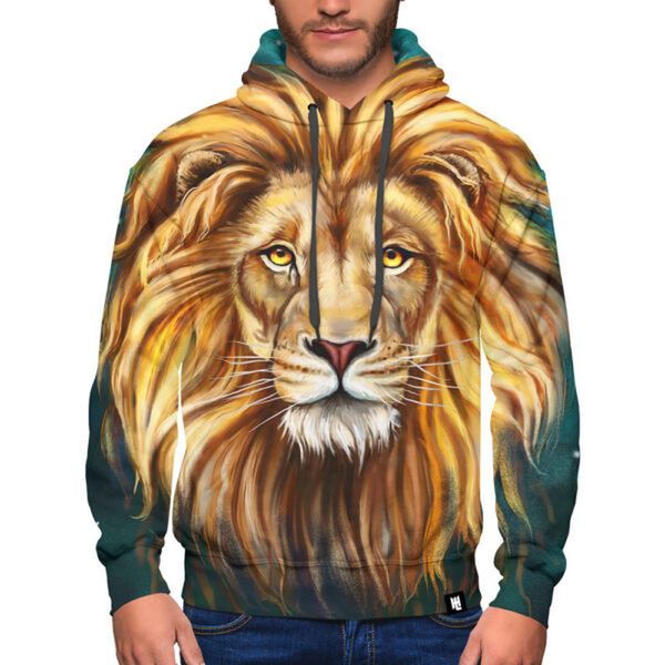 

golden lion design pattern men s 3d printing hoodie visual impact party punk gothic round neck american sweatshirt hoodie, Black