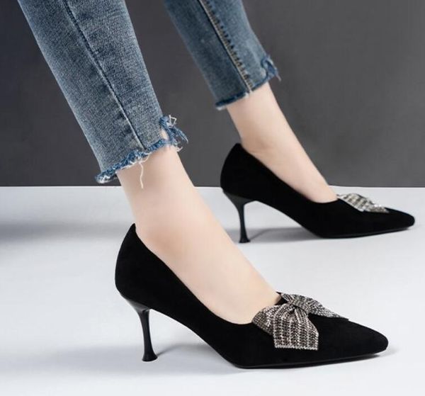 

summer ladies sandals 2021ins trendy bow rhinestone high-heeled fashion shoes, Black