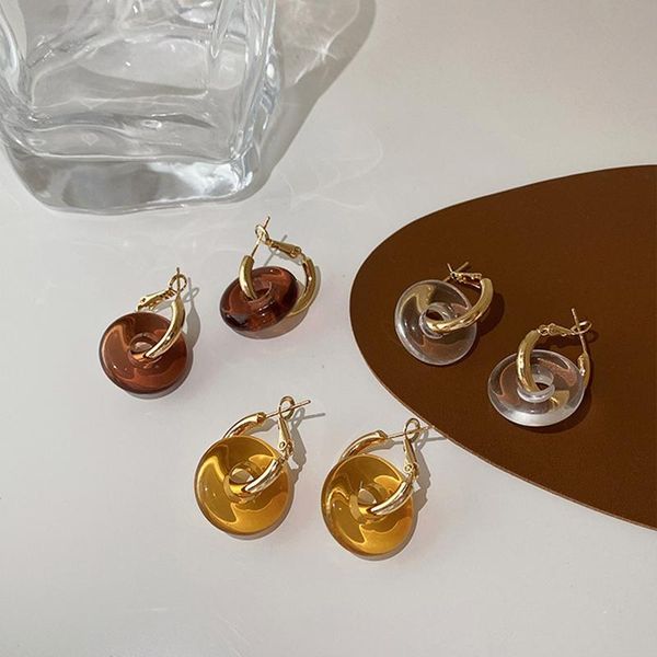 

hoop & huggie gsold fashion geometric metal circle ear buckle transparent resin earrings women temperament simple jewelry accessories, Golden;silver