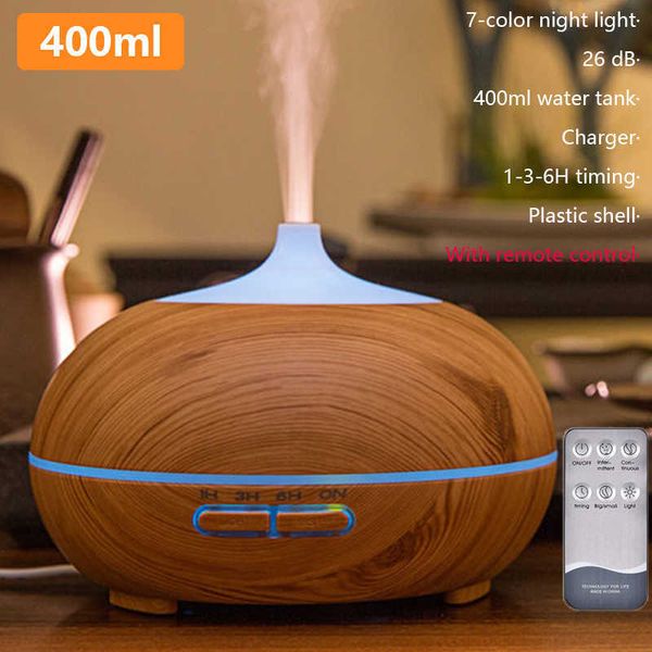 Aroma Difusor de Óleo Essencial Mini Air 400ml Controle Remoto Xaomi Humidificador Ultrasonic Mist Aromaterapia Purificador LED Noite 210724