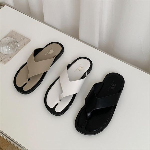 

slippers monmoira separated round open toe solid soft sole flip flops women 2021 flat outdoor summer dress shoes sandals, Black