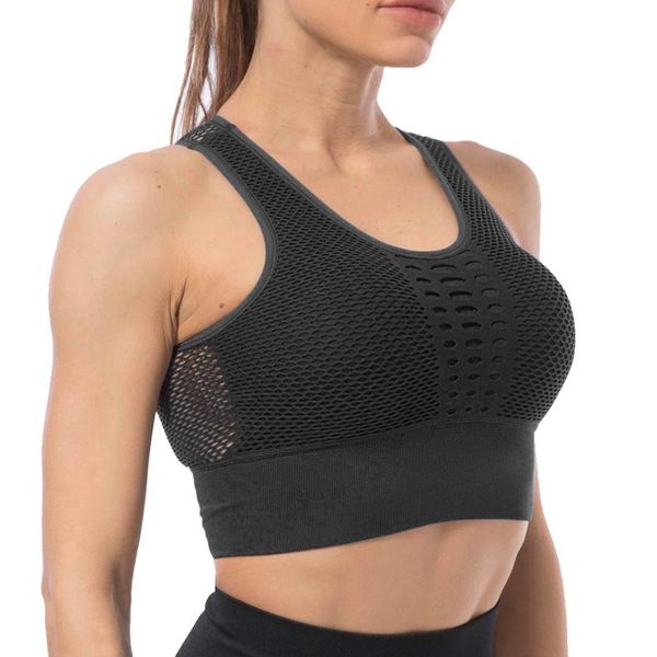 

gym clothing loozykit solid seamless sports bra women hollow out yoga fitness high impact mid support racerback running crop, White;black