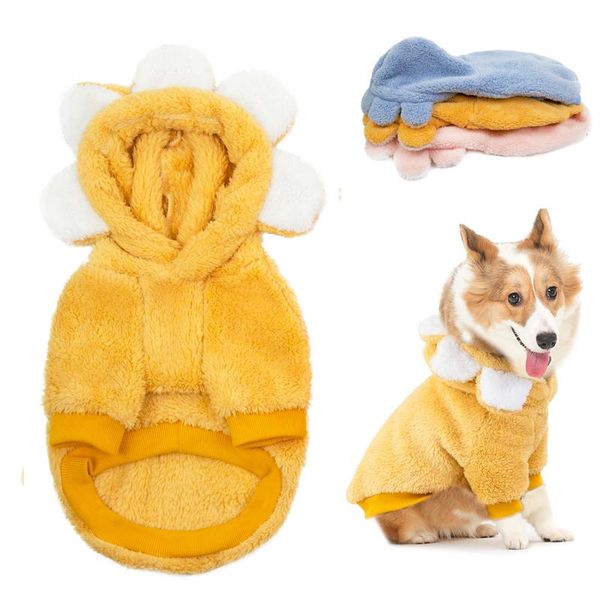 

dog apparel sun flower winter colothes thick fleece coat fashion cute hoodies pet clothes for small medium large dogs