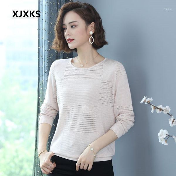 

women's sweaters xjxks 2021 autumn fashion hollow women thin sweater loose plus size comfortable wool knitted pullover, White;black
