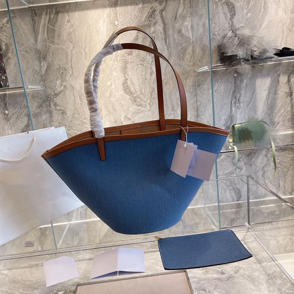 

super nice denim canvas blue handbag classic retro large capacity open hand shopping tote bag deluxe printed letters rectangular purse