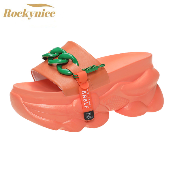

summer women flip-flops beach wedge heels high platform outside sandals slippers, Black