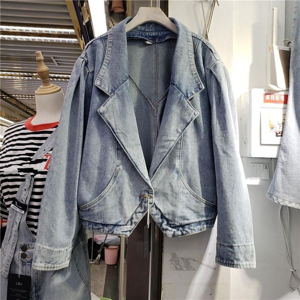 

women's jackets notched collar loose short women denim jacket vintage washed blue coat casual chaqueta mujer autumn female outw, Black;brown