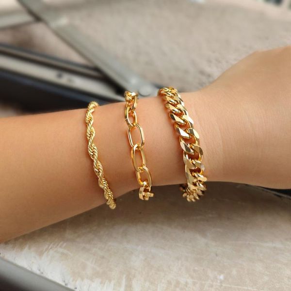 

link, chain multilayer gold silver color metal cuban link bracelets for women bohemia simple twisted rope hand punk jewelry gift, Black