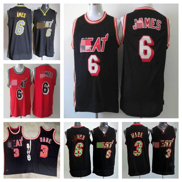 

men basketball jersey dwyane alonzo 33 mourning lebron wade 6 james mitchell & ness player miami heat city basketbal, Black;red