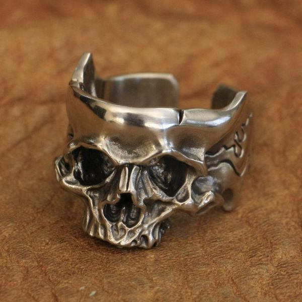 

cluster rings linsion cupronickel head open twisted skull ring mens biker rock punk jewelry cp186 us size 7~15, Golden;silver