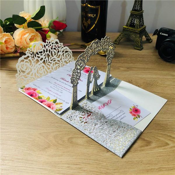 

greeting cards 20pcs elegant glitter laser cut -up 3d wedding invitations for bridal shower engagement party, customizable