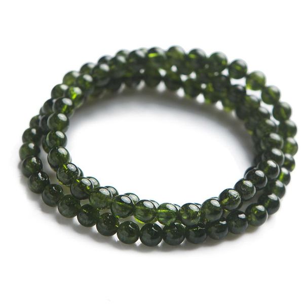 

beaded, strands 6mm genuine green natural diopside bracelets for women men stretch crystal round bead bracelet, Black