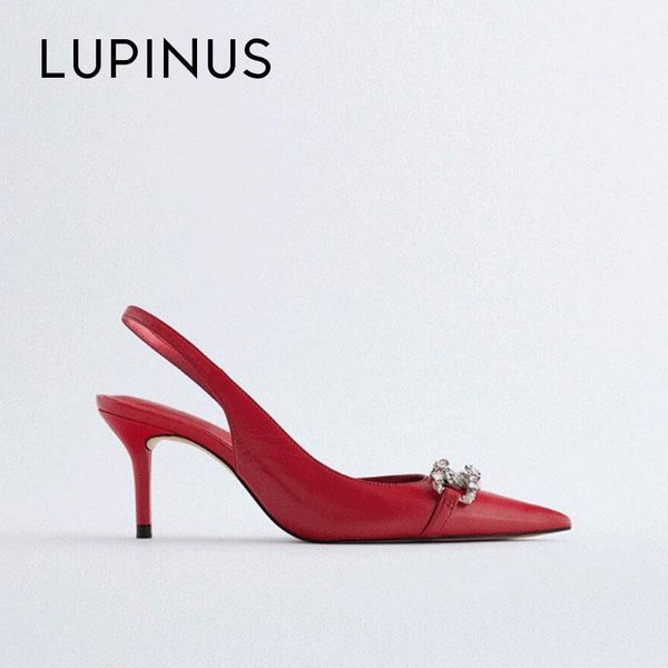 

luxury crystal design women sandals 2021 fashion red pointed toe high heel spring thin single shoe dress shoes, Black