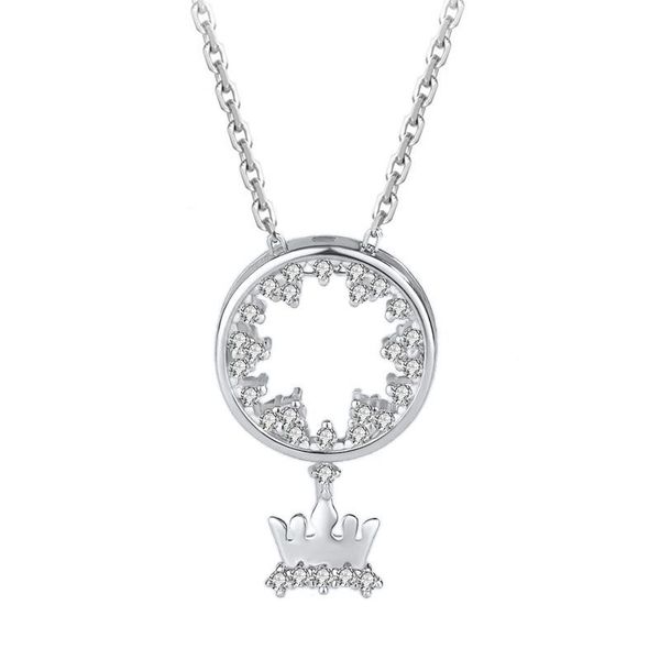 

pendant necklaces ufooro s925 silver clavicle chain light luxury rose/white gold crown shape micro zircon pave created necklace jewelry for