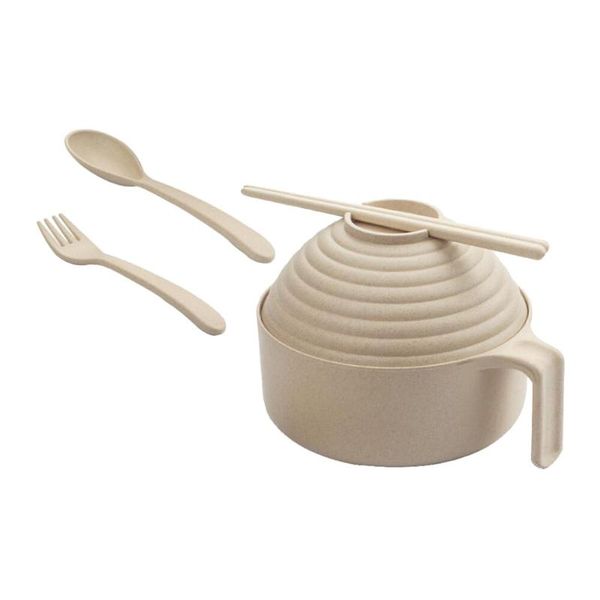 

bowls 1 set multi-purpose noodle bowl useful dessert fork spoon chopsticks (beige)