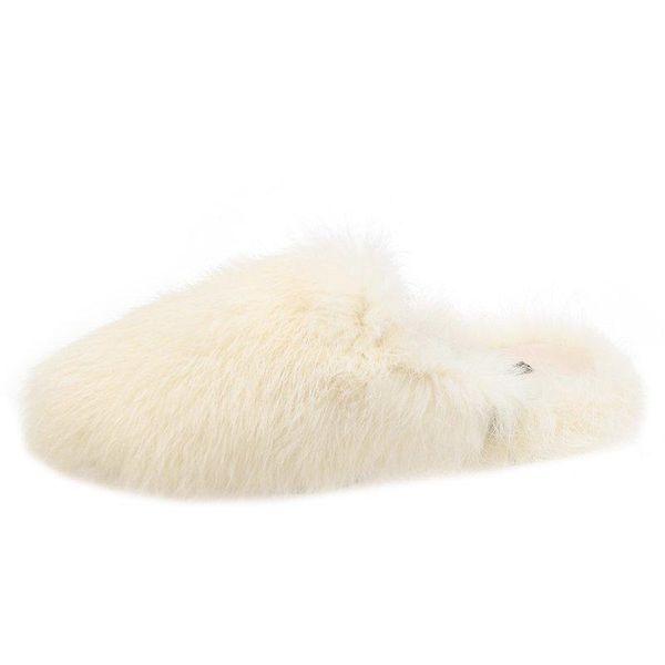 

fur slippers women shoes woman slides 2021 autumn winter solid flat lazy ladies mules casual warm, Black
