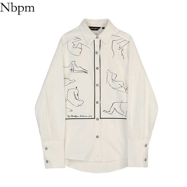 

nbpm spring women's clothing sketch printing blouses niche shirt long sleeve fashion clothes female elegant vintage 210529, White