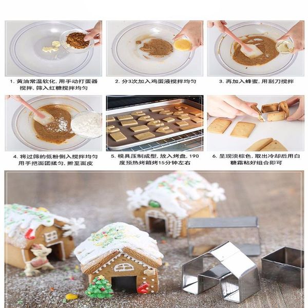 

baking moulds 3pcs/set stainless steel xmas gingerbread house cookie biscuit cutter mould christmas gift diy home kitchen pastry tools