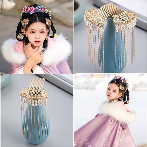 

hair clips & barrettes ancient insert haircomb gold pearl tassel hanfu hairpin combs accessories for bridal headpiece women bride orname, Golden;silver
