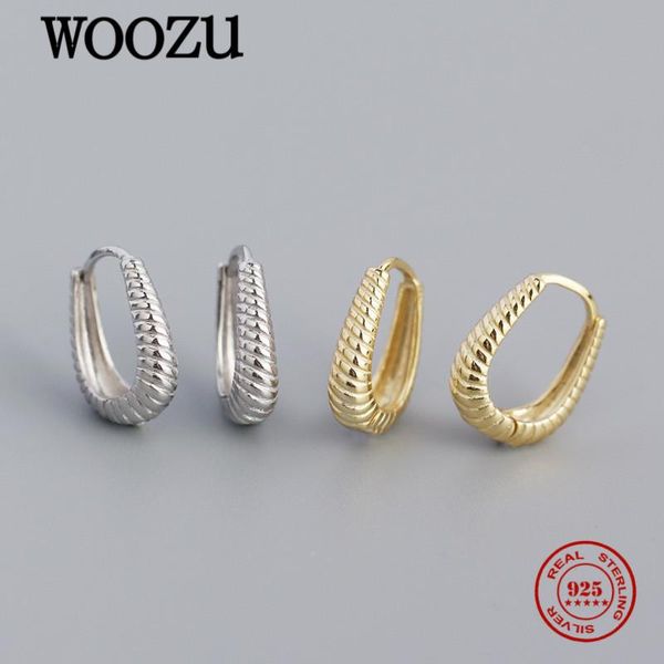 

hoop & huggie woozu genuine 925 sterling silver minimalist twist oval earrings for women charm party ethnic chic ear buckle jewelry gift, Golden;silver