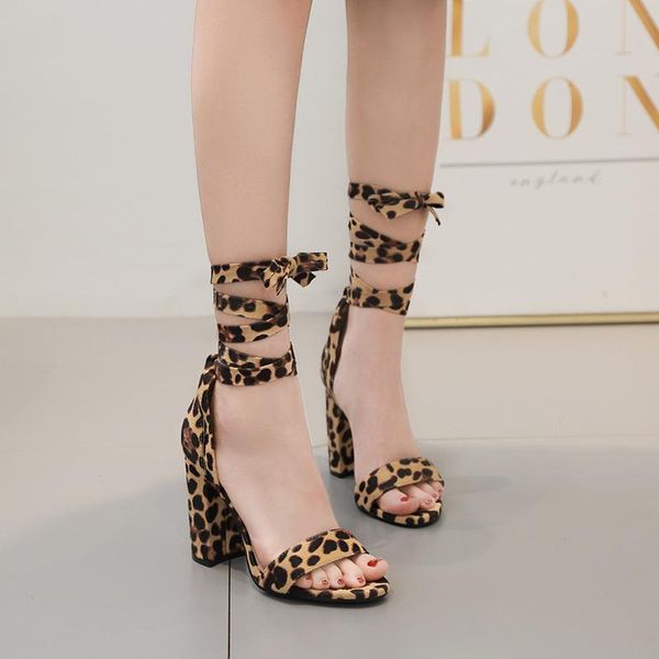 

dress shoes 2021 lady summer zapatos mujer square high heels woman covered sandals women leopard, Black
