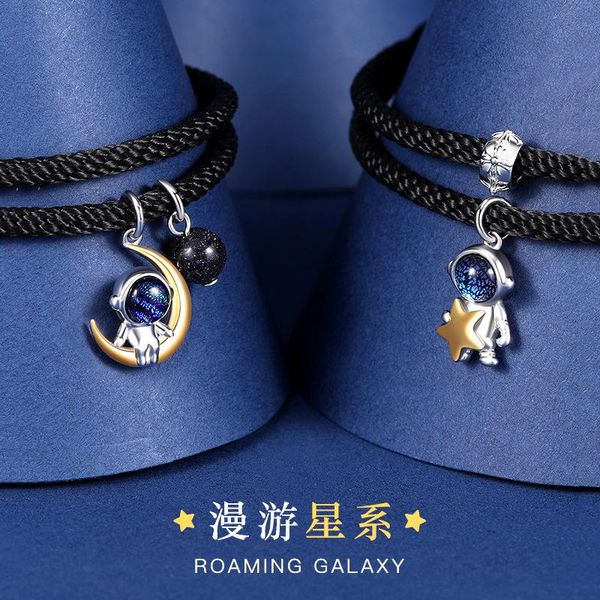 

charm bracelets 2021 couple bracelet star moon astronaut attractive fashion valentine's day jewelry gift adjustable hand-woven rope, Golden;silver