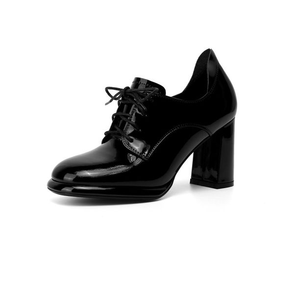 

designer shoes luxury woman bottoms high heels platform round toe soft natural genuine leather patent occupation fashion party wedding waror, Black