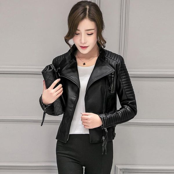 

women's leather & faux fashion spring autumn women soft jackets slim zippers coat female motorcycle outerwear biker jacket nzjl, Black
