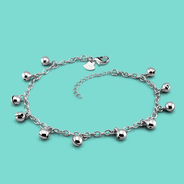 

women's 925 sterling casual the bell design chains girl summer popular jewelry solid silver anklets, Red;blue