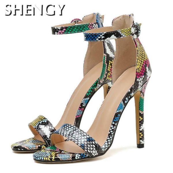 

dress shoes shengy women summer high sandals snake woman heels buckle strap fashion ladies increased party wedding, Black