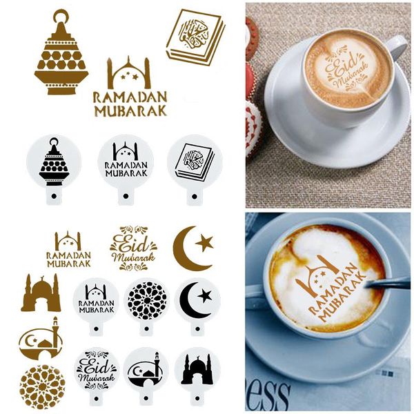 

8pcs ramadan decoration coffee printing model cake cupcake cappuccino template strew pad baking tools eid mubarak party decor