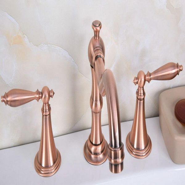

bathroom sink faucets antique red copper brass deck mounted dual handles widespread 3 holes basin faucet mixer water taps mrg074