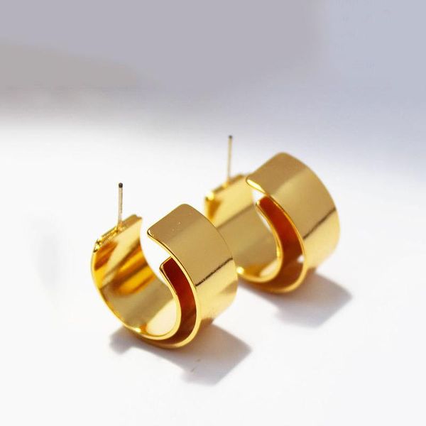 

hoop & huggie wtltc 2021 hyperbole double layered c shaped earrings for women 2cm *1.2cm statement metal brass wide hoops, Golden;silver