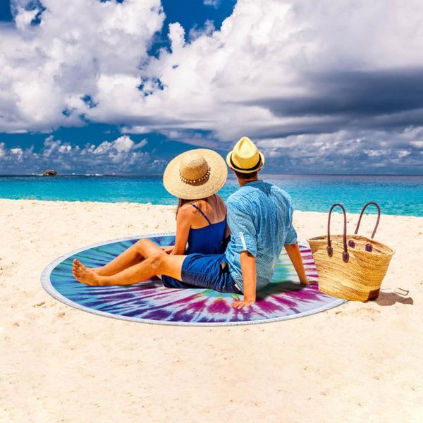 

40# round printed beach towel microfiber shawl mat games outdoor garden child toys baby sand pads