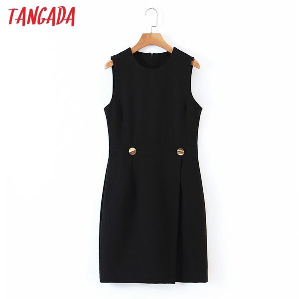 

spring women button tunic sleeveless back zipper office ladies midi dress qw14 210416, Black;gray