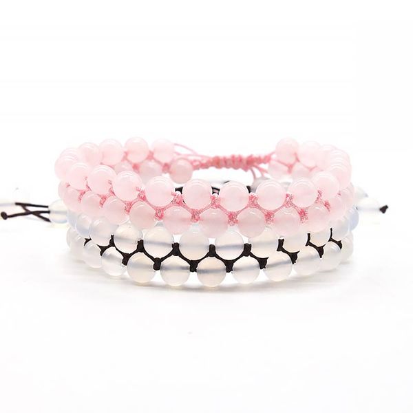 

charm bracelets handmade 2 layers pure rose quartz white and black stone bracelet 8mm crystal women adjustable size wholesale jewelry gb030, Golden;silver