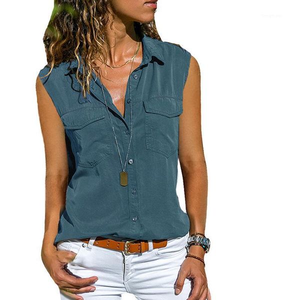 

women's blouses & shirts womens and summer women solid sleeveless buttons casual blouse shirt clothes blusas plus size, White
