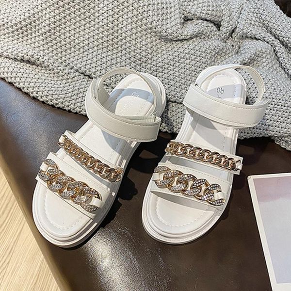 

sandals soft sole women white summer 2021 versatile rhinestone chain flat bottom thick schoolgirl 42 yards, Black