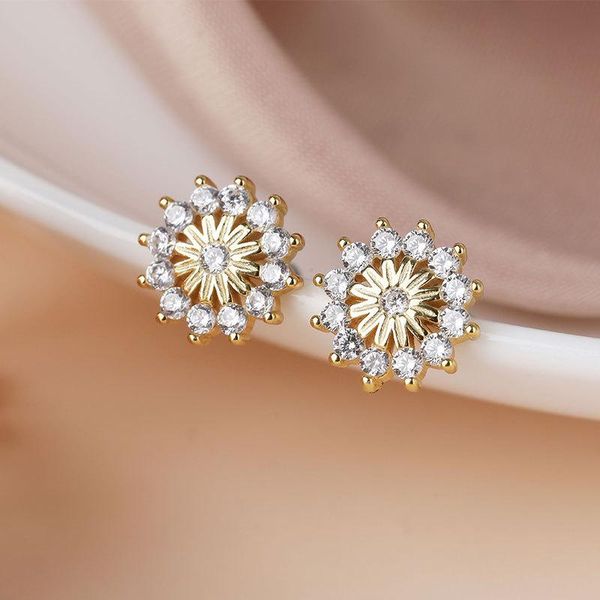 

stud yc5261e s925 silver street snap series delicacy fashion compass flower zircon earring girl's gift women's jewelry earrings, Golden;silver