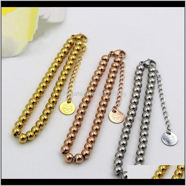 

link chain jewelry drop delivery 2021 gold color filled stainless steel beads women men heart customize 4/5mm strand bracelets vbwof, Black