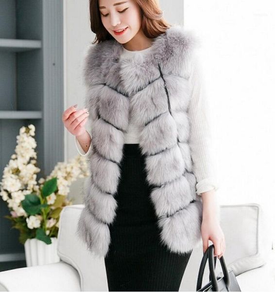 

european and american autumn winter style fur vest women's mid-length casual jacket vest1, Black;white
